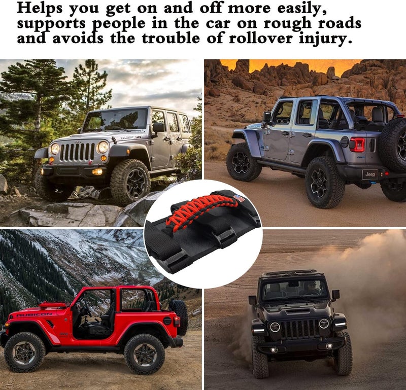 Kujunpao 4 X Roll Bar Grab Handles Grip Handle Compatible with Jeep Wrangler JLU JK JKU TJ YJ LJ JT JL & Gladiator JT 1955-2022 UTV & ATV(Red) - Image 3